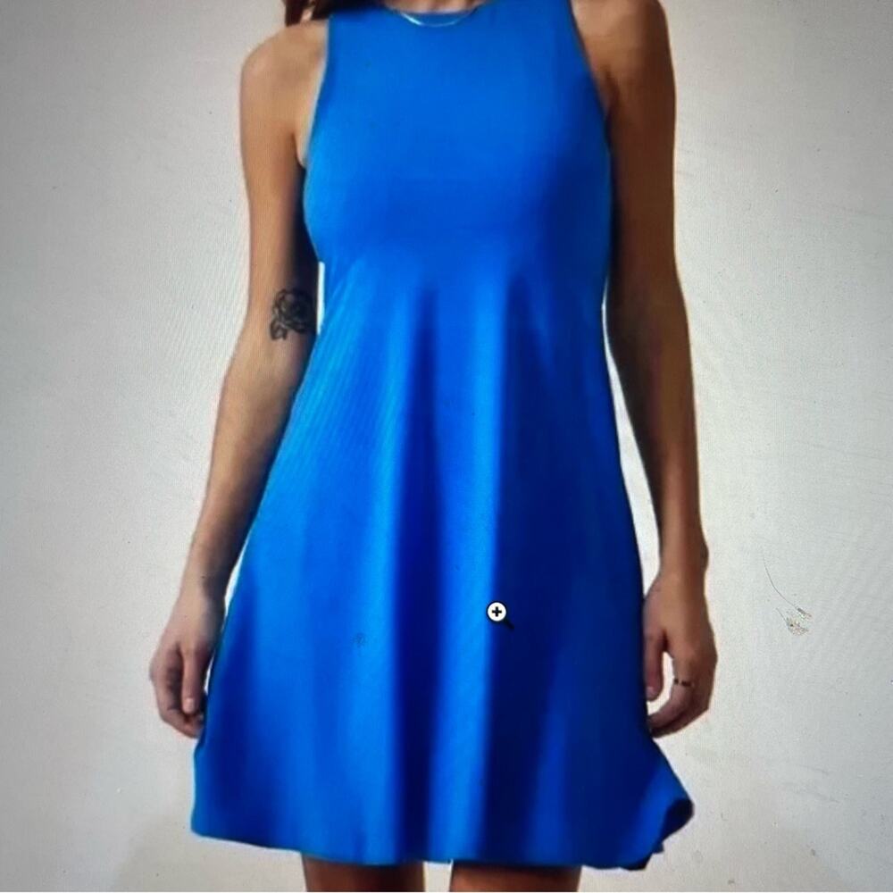 Athleta Blue Sleeveless Stretch Knit Crew Neck Midi Athletic Athleisure Dress Lg - Picture 9 of 9